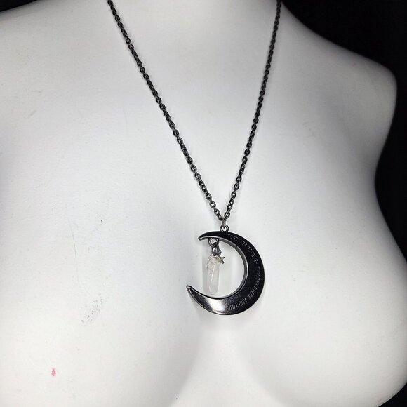 Moon pendant chain necklace with morganite gemstone accent - handmade - Picture 5 of 7